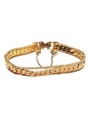 Goldette‎ Classic Gold Braided Chain Bracelet with Safety Chain (E5)